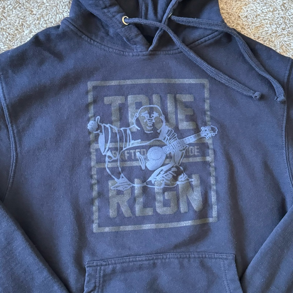 True Religion Buddha Hoodie Mens Small Dark Blue